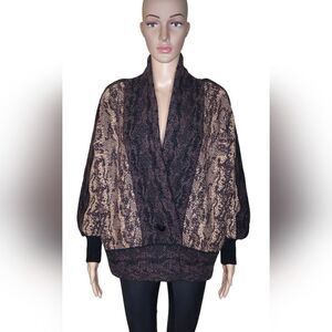 Vintage Margaret Hyne women's 70's brown wool Knit ballon sleeve cardigan Medium